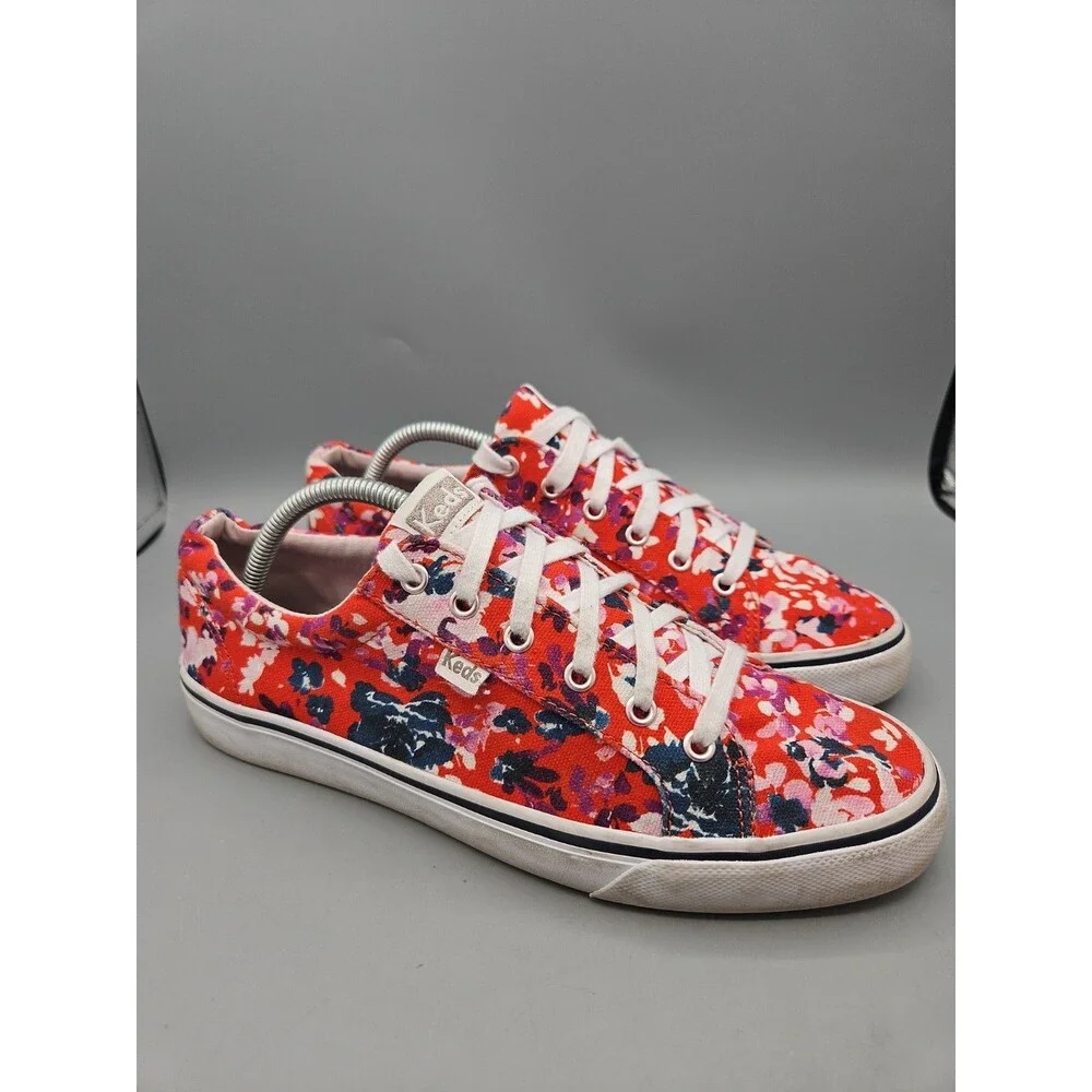 Keds  Women's Dream Foam Floral Sneakers - Size 11 - Red Canvas Lace-Up Shoes